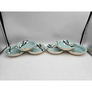 Weil Ware Bamboo berry Bowls Set of 6 Turquoise Blue MCM Fair Condition 5.5in
